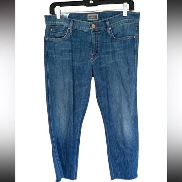 Mother The Rascal Crop Fray Jeans Denim Blue Women's Size 29 Low Rise Raw Hem - Picture 1 of 9